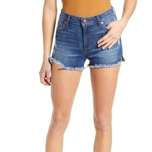 NWT STS See Thru Soul High Rise Boyfriend Short Raw Hem Distressed Blue Sz 26